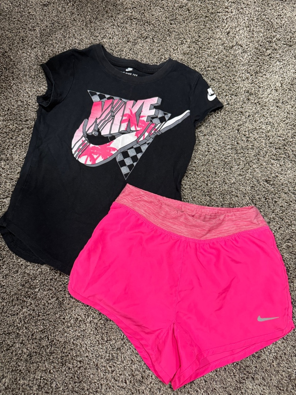 Nike Black Graphic Tee with Hot Pink Athletic Shorts